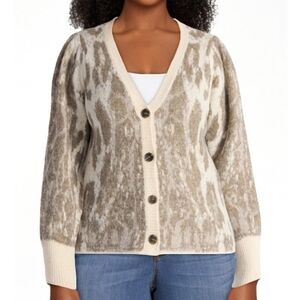 Women's Plus Size Animal Print Cardigan Sweater     Tan   Size 4X